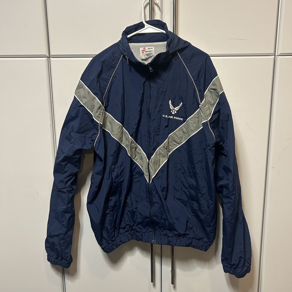 Skilcraft JWOD US Air Force PT Jacket Navy Blue Reflective Windbreaker XL